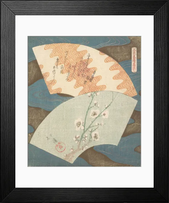 Framed Print : Two Fan Designs: Plum Blossom and Wave. Creator: Totoya Hokkei