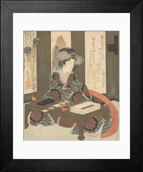 Framed Print : A Lady About to Write a Poem, ca. 1820. Creator: Gakutei Framed Print : A Lady About to Write a Poem, ca. 1820. Creator: Gakutei
