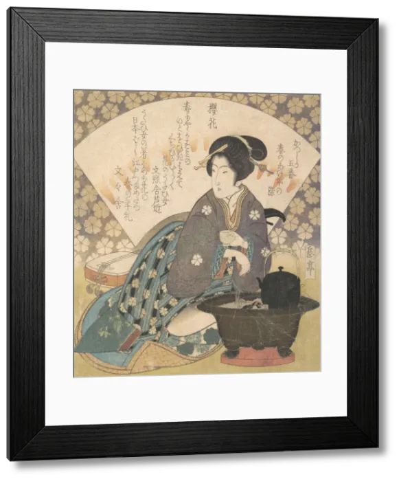 Framed Print : Courtesan Drinking Tea, ca. 1830. Creator: Gakutei Framed Print : Courtesan Drinking Tea, ca. 1830. Creator: Gakutei