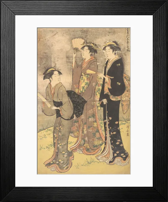 Framed Print : Three Young Women Strolling on the Bank of the Sumida River. Creator: Torii Kiyonaga Framed Print : Three Young Women Strolling on the Bank of the Sumida River. Creator: Torii Kiyonaga