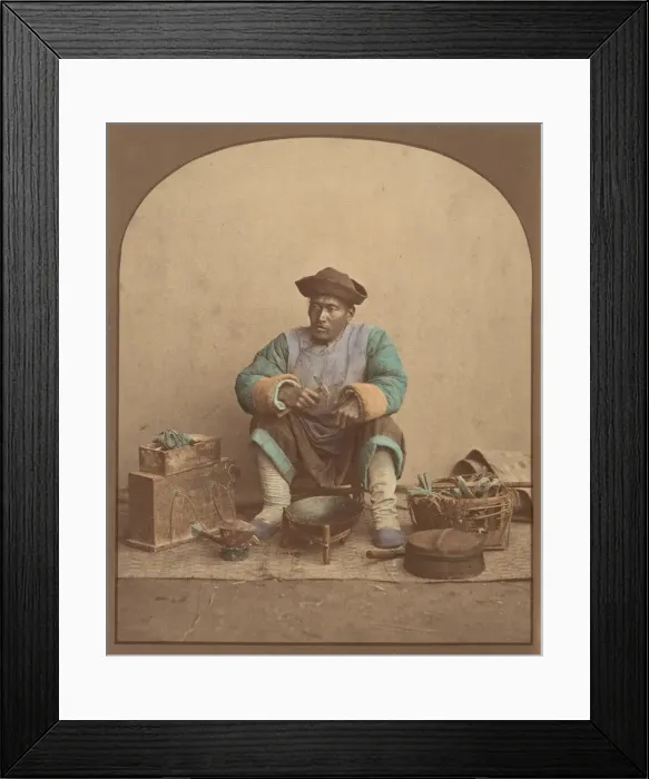 Framed Print : [Chinese Man Sitting with Tools], 1870s. Creator: Unknown