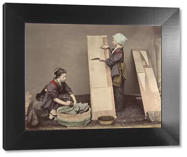 [Two Japanese Women Posing with Laundry], 1870s. Creator: Unknown