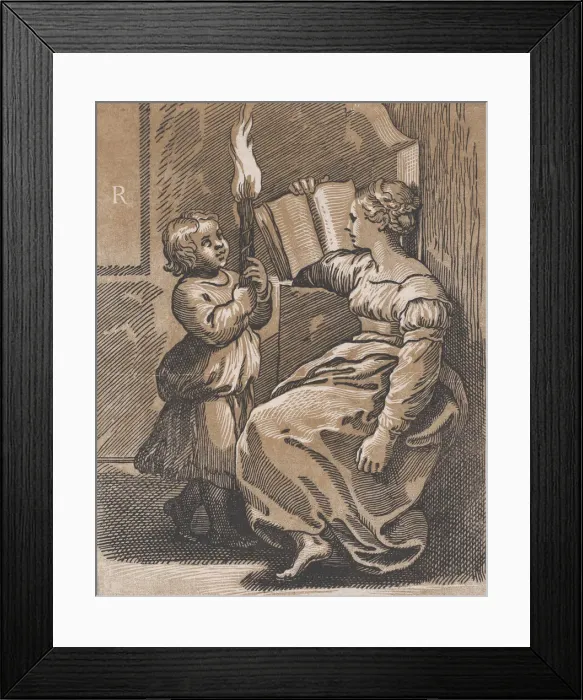 Framed Print : A Sibyl reading a book facing left, after 1518. Creator: Ugo da Carpi Framed Print : A Sibyl reading a book facing left, after 1518. Creator: Ugo da Carpi