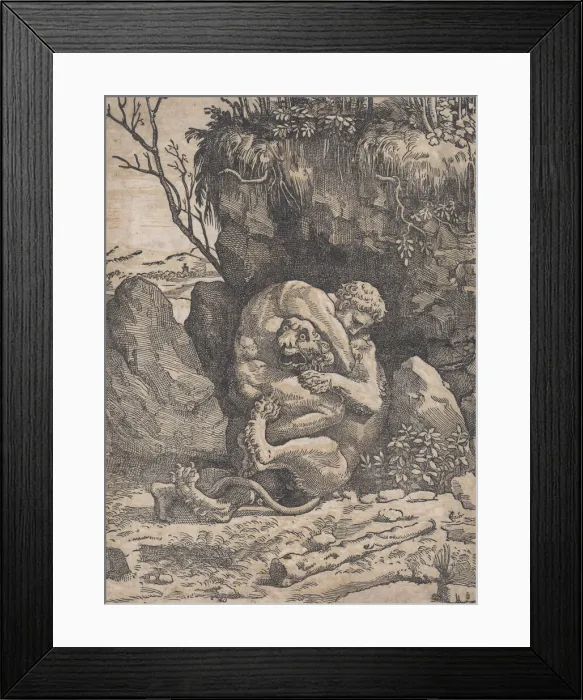 Framed Print : Hercules and the Nemean Lion, ca. 1517-18. Creator: Ugo da Carpi Framed Print : Hercules and the Nemean Lion, ca. 1517-18. Creator: Ugo da Carpi