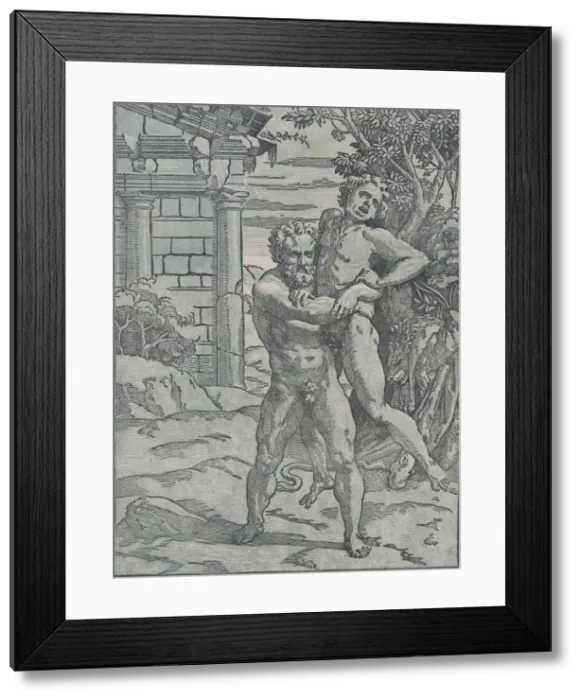 Framed Print : Hercules and Antaeus, ca. 1517-18. Creator: Ugo da Carpi Framed Print : Hercules and Antaeus, ca. 1517-18. Creator: Ugo da Carpi