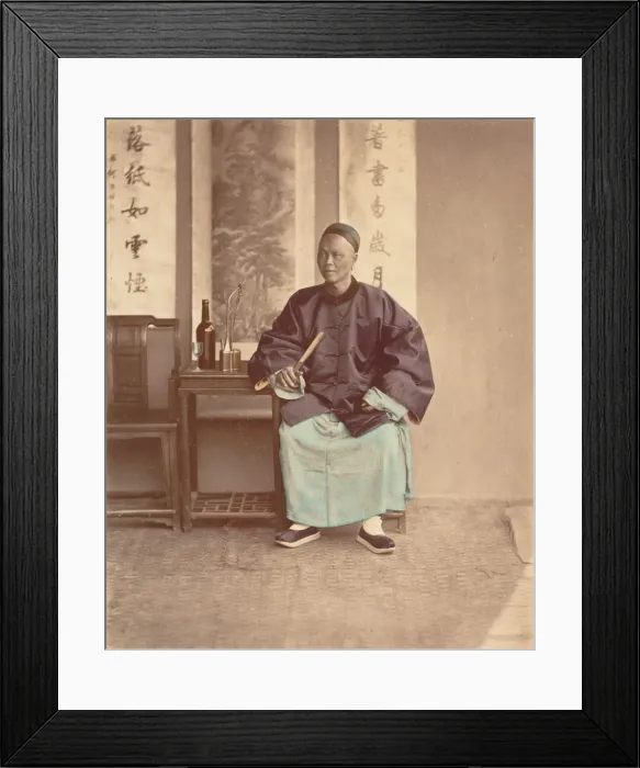 Framed Print : [Seated Chinese Woman with Fan], 1870s. Creator: Baron Raimund von Stillfried