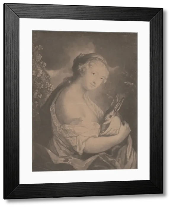 Framed Print : Autumn: a young woman holding a rabbit, 1775. Creator: Richard Houston Framed Print : Autumn: a young woman holding a rabbit, 1775. Creator: Richard Houston