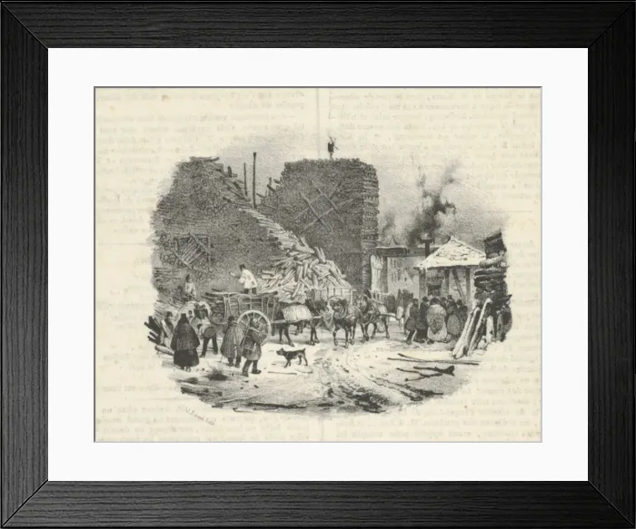 Framed Print : Chantier de Bois a Bruler, 19th century. Creators: Victor Adam, Benard Framed Print : Chantier de Bois a Bruler, 19th century. Creators: Victor Adam, Benard