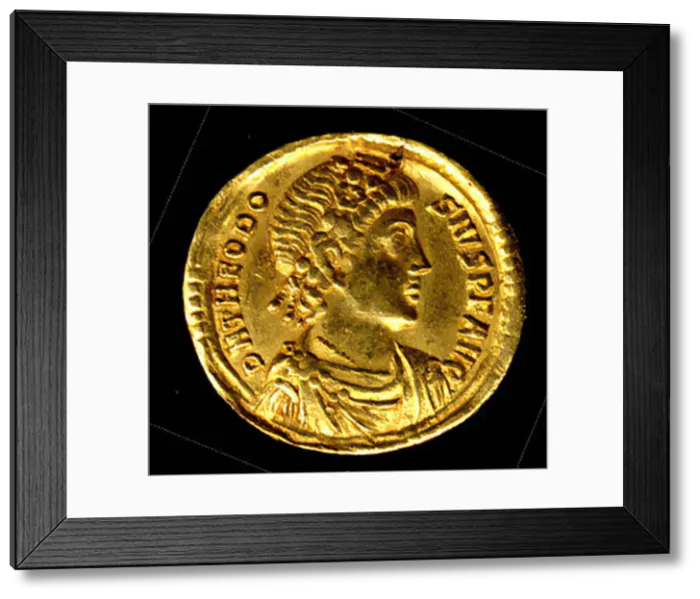 Framed Print : Gold Solidus of Theodosius I (379-95), Byzantine, 379-395. Creator: Unknown Framed Print : Gold Solidus of Theodosius I (379-95), Byzantine, 379-395. Creator: Unknown