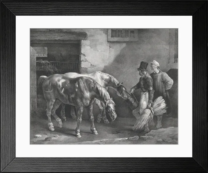 Framed Print : Two Post Horses at the Door of a Stable, 1822. Creator: Theodore Gericault Framed Print : Two Post Horses at the Door of a Stable, 1822. Creator: Theodore Gericault