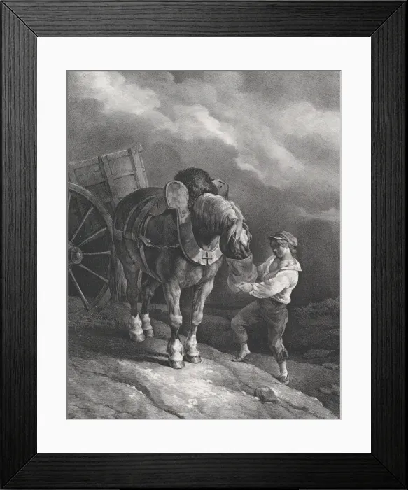 Framed Print : Boy Feeding a Cart Horse from a Nose Bag, 1822. Creator: Theodore Gericault Framed Print : Boy Feeding a Cart Horse from a Nose Bag, 1822. Creator: Theodore Gericault