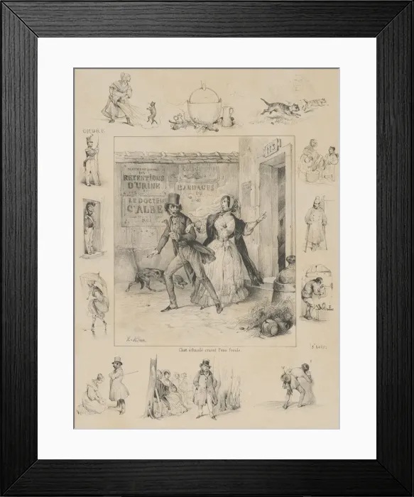 Framed Print : Chat echaudecraint l eau froide, 19th century. Creator: Victor Adam Framed Print : Chat echaudecraint l eau froide, 19th century. Creator: Victor Adam