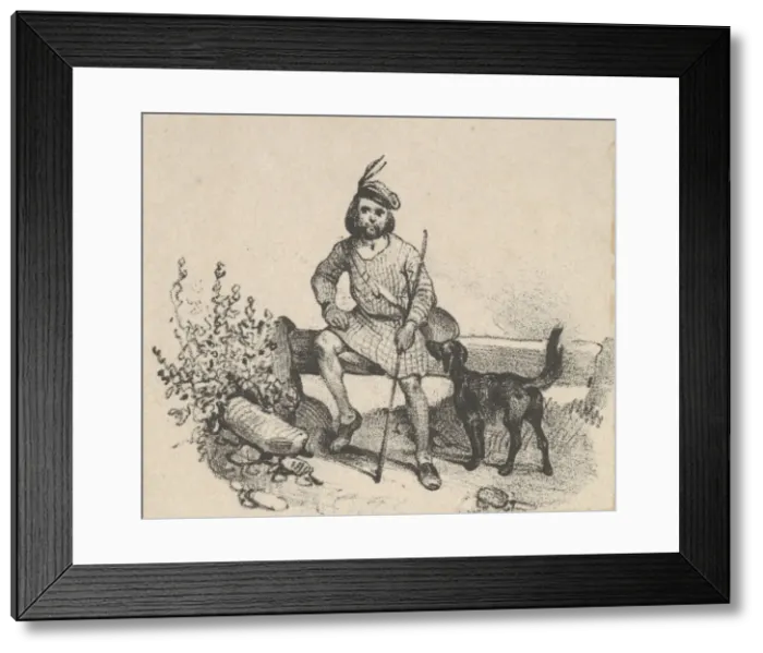 Framed Print : Man sitting with a dog, mid-19th century. Creator: Victor Adam Framed Print : Man sitting with a dog, mid-19th century. Creator: Victor Adam