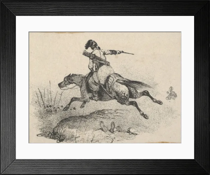 Framed Print : Soldier on galloping horse, mid-19th century. Creator: Victor Adam Framed Print : Soldier on galloping horse, mid-19th century. Creator: Victor Adam