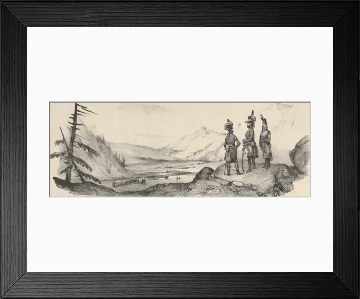 Framed Print : Three soldiers in a landscape, mid-19th century. Creator: Victor Adam Framed Print : Three soldiers in a landscape, mid-19th century. Creator: Victor Adam