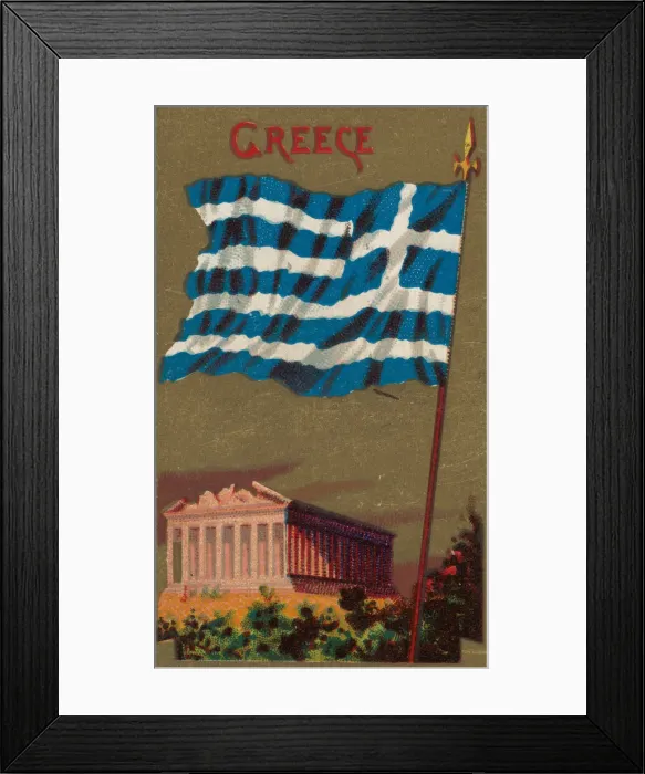 Framed Print : Greece, from Flags of All Nations, Series 1 (N9) for Allen & Ginter Cigarettes Brands Framed Print : Greece, from Flags of All Nations, Series 1 (N9) for Allen & Ginter Cigarettes Brands
