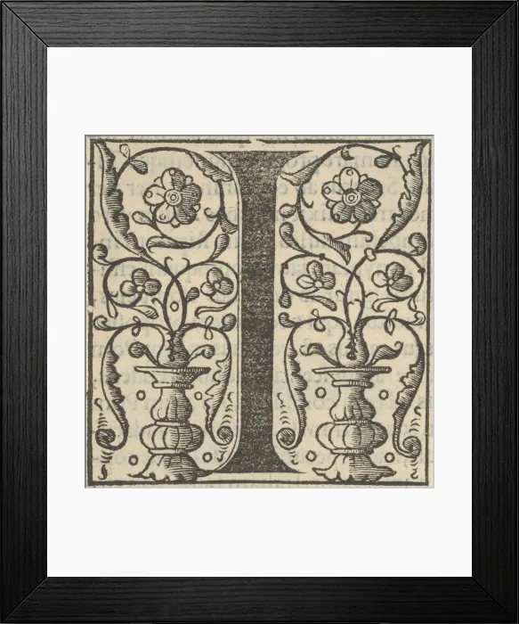 Framed Print : Initial letter I with garlands, mid-16th century. Creator: Unknown Framed Print : Initial letter I with garlands, mid-16th century. Creator: Unknown