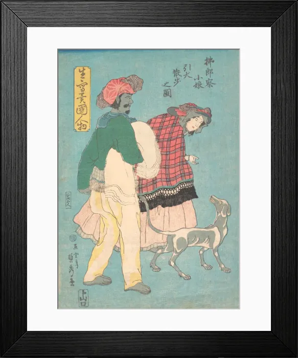 Framed Print : A Young French Lady and a Siamese Servant Taking a Dog for a Walk, November 1860 Framed Print : A Young French Lady and a Siamese Servant Taking a Dog for a Walk, November 1860