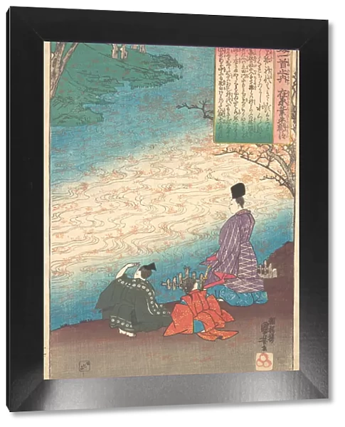 Poet with Two Pages on the Banks of the Tatsuta, ca. 1845. Creator: Utagawa Kuniyoshi