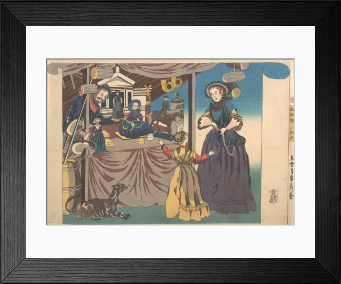 Framed Print : Color Print of a Copperplate Picture of a Toy Shop, 1860. Creator: Sadahide Utagawa Framed Print : Color Print of a Copperplate Picture of a Toy Shop, 1860. Creator: Sadahide Utagawa