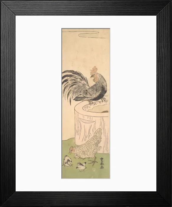 Framed Print : Cock, Hen, and Chicks, ca. 1770. Creator: Utagawa Toyoharu Framed Print : Cock, Hen, and Chicks, ca. 1770. Creator: Utagawa Toyoharu