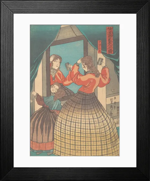 Framed Print : French Woman and Girl, from the series Foreign Merchants in Yokohama, 1861 Framed Print : French Woman and Girl, from the series Foreign Merchants in Yokohama, 1861