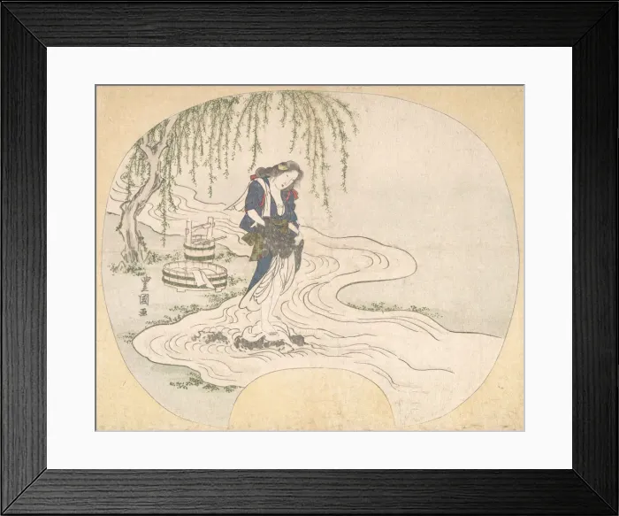 Framed Print : A Woman Stands on a Rock in a Stream Washing Clothes, ca. 1828 Framed Print : A Woman Stands on a Rock in a Stream Washing Clothes, ca. 1828