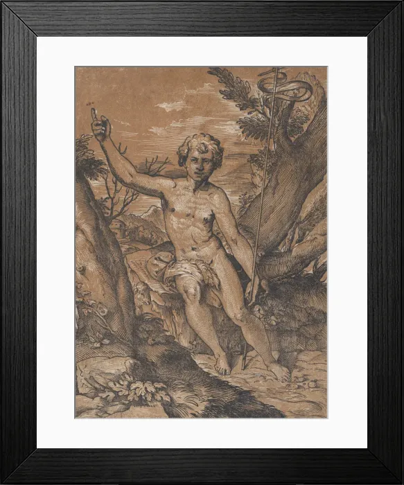 Framed Print : The young Saint John the Baptist in the wilderness, ca. 1520-27. Creator: Ugo da Carpi Framed Print : The young Saint John the Baptist in the wilderness, ca. 1520-27. Creator: Ugo da Carpi