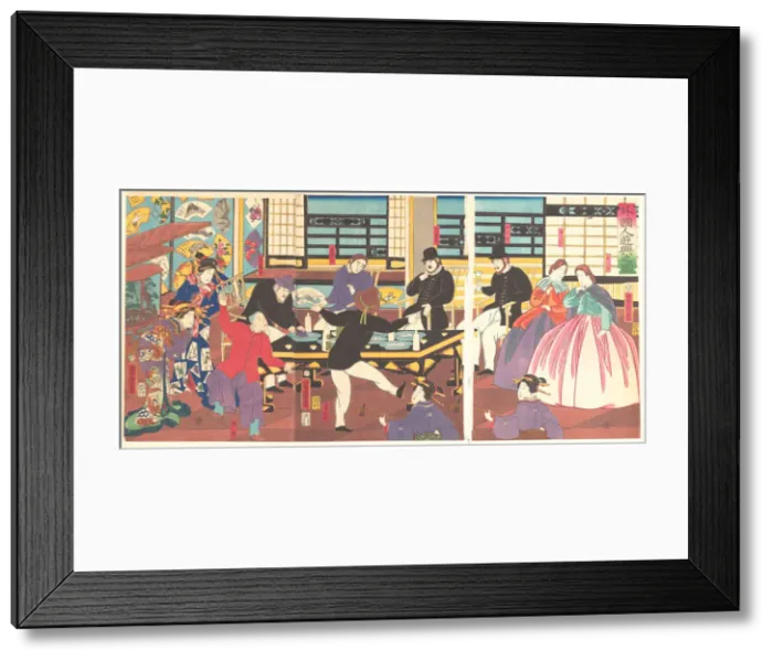 Framed Print : Foreigners Enjoying a Party, 1st month, 1861. Creator: Utagawa Yoshitora Framed Print : Foreigners Enjoying a Party, 1st month, 1861. Creator: Utagawa Yoshitora