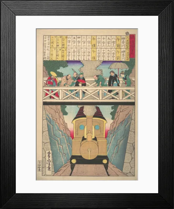 Framed Print : Solitary Travelers Guide to Railway, 19th century. Creator: Utagawa Yoshitora Framed Print : Solitary Travelers Guide to Railway, 19th century. Creator: Utagawa Yoshitora