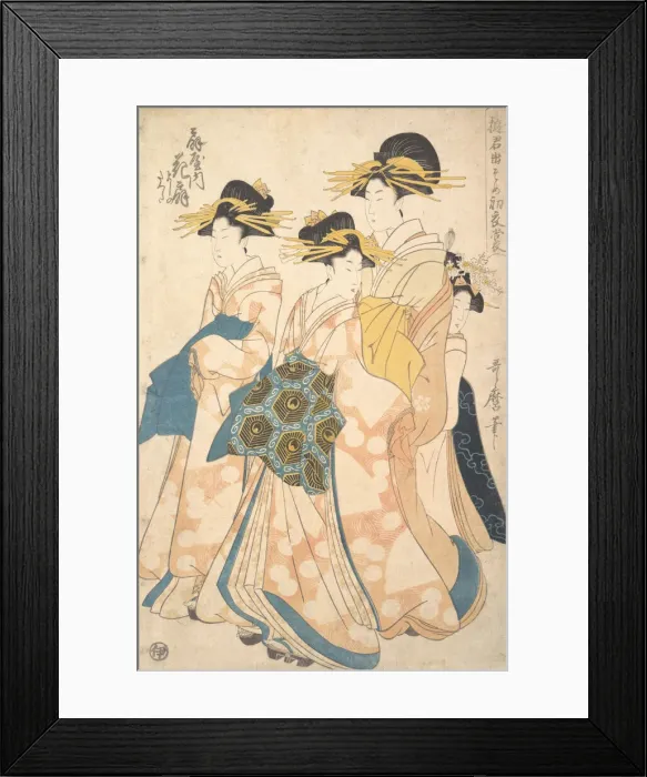 Framed Print : The Oiran Hanaogi of Ogiya attended by Two Shinzo and Her Kamuro Yoshino, ca. 1806 Framed Print : The Oiran Hanaogi of Ogiya attended by Two Shinzo and Her Kamuro Yoshino, ca. 1806