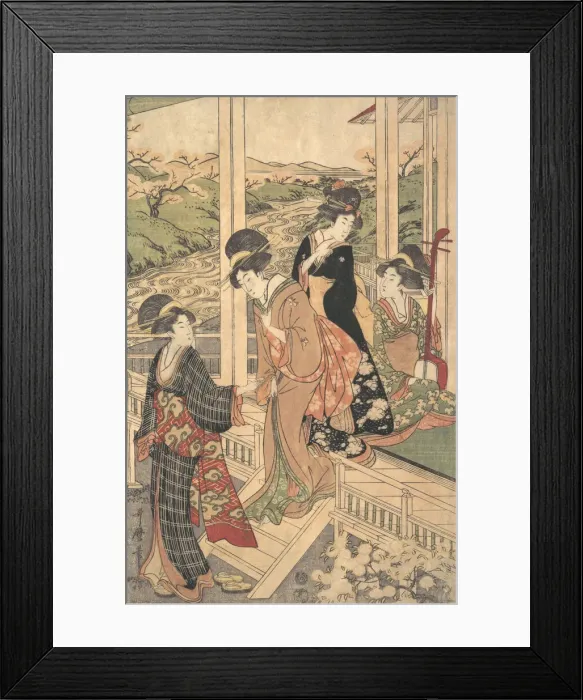 Framed Print : Group of Women on the Engawa of a Country House, in the time of the Cherry Blossoming Framed Print : Group of Women on the Engawa of a Country House, in the time of the Cherry Blossoming