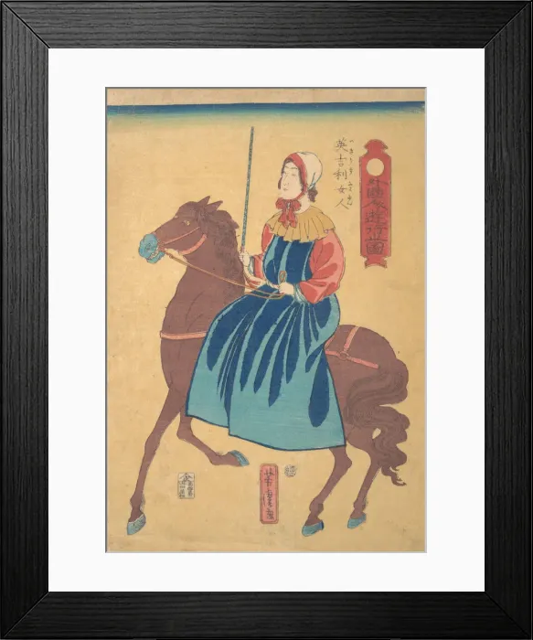 Framed Print : English Woman on Horseback, 1st month, 1861. Creator: Utagawa Yoshitora Framed Print : English Woman on Horseback, 1st month, 1861. Creator: Utagawa Yoshitora