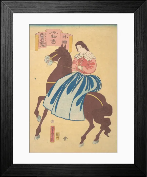 Framed Print : American Horsewoman, 1st month, 1861. Creator: Utagawa Yoshitora Framed Print : American Horsewoman, 1st month, 1861. Creator: Utagawa Yoshitora