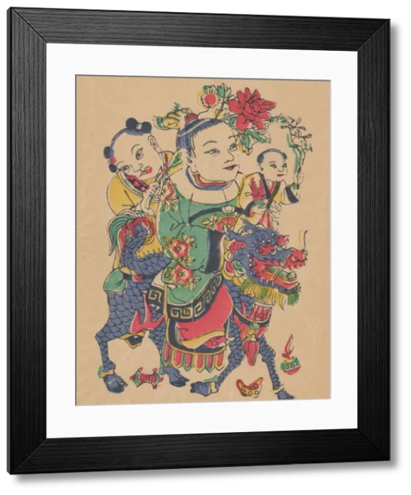 Framed Print : One hundred thirty-five woodblock prints including New Years pictures (nianh Framed Print : One hundred thirty-five woodblock prints including New Years pictures (nianh