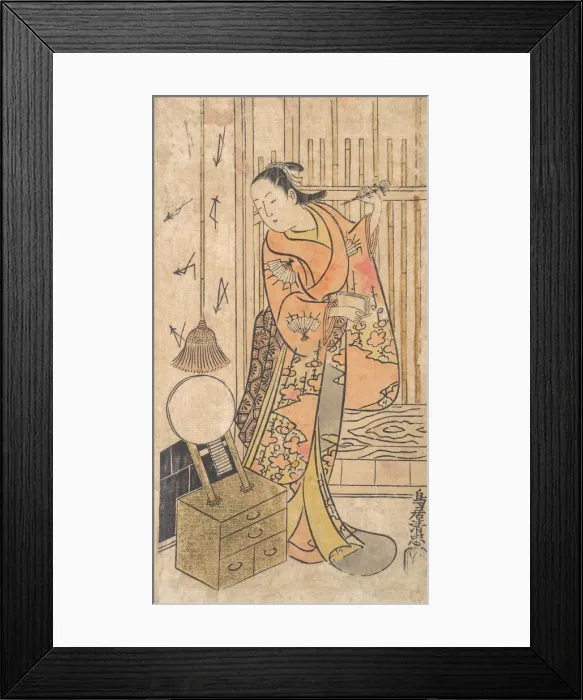 Framed Print : Actor as a Woman Standing by a Mirror Stand, ca. 1735. Creator: Torii Kiyotada Framed Print : Actor as a Woman Standing by a Mirror Stand, ca. 1735. Creator: Torii Kiyotada