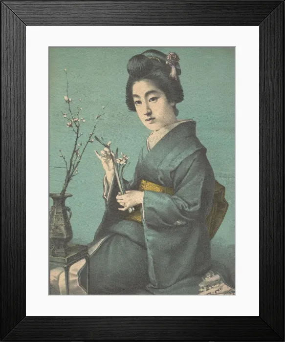 Framed Print : Girl with Plum Blossoms, ca. 1900? Creators: Unknown, Hugechi Framed Print : Girl with Plum Blossoms, ca. 1900? Creators: Unknown, Hugechi