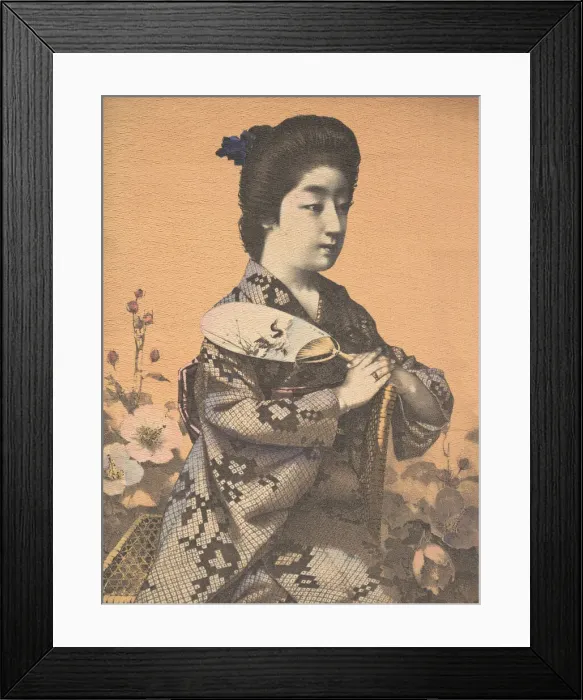 Framed Print : Girl Carrying a Round Paper Fan (Uchiwa), ca. 1900? Creators: Unknown, Hugechi