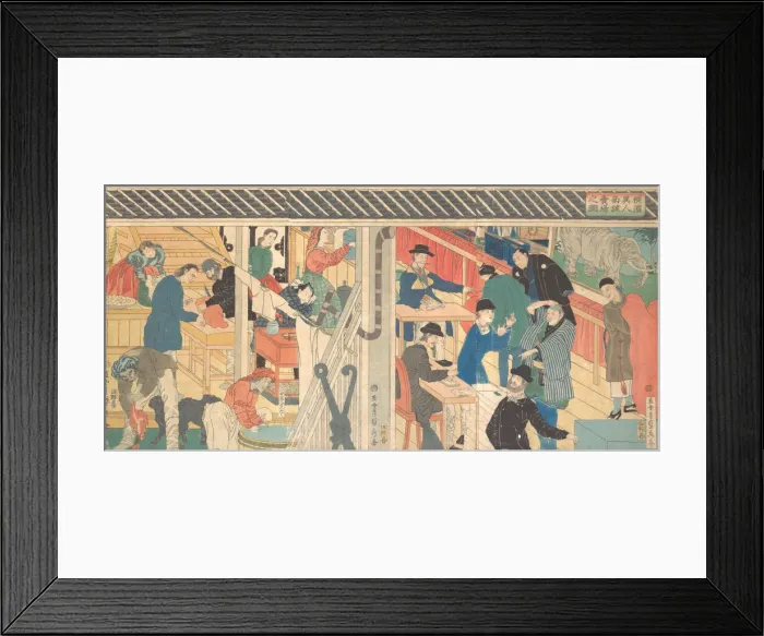 Framed Print : Sales Room at the Foreign Trade Building in Yokohama, 1861. Creator: Sadahide Utagawa Framed Print : Sales Room at the Foreign Trade Building in Yokohama, 1861. Creator: Sadahide Utagawa