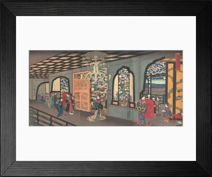 Framed Print : Upper Floor of the Gankiro Tea House in Yokohama, 4th month, 1860. Creator: Utagawa Hiroshige II Framed Print : Upper Floor of the Gankiro Tea House in Yokohama, 4th month, 1860. Creator: Utagawa Hiroshige II