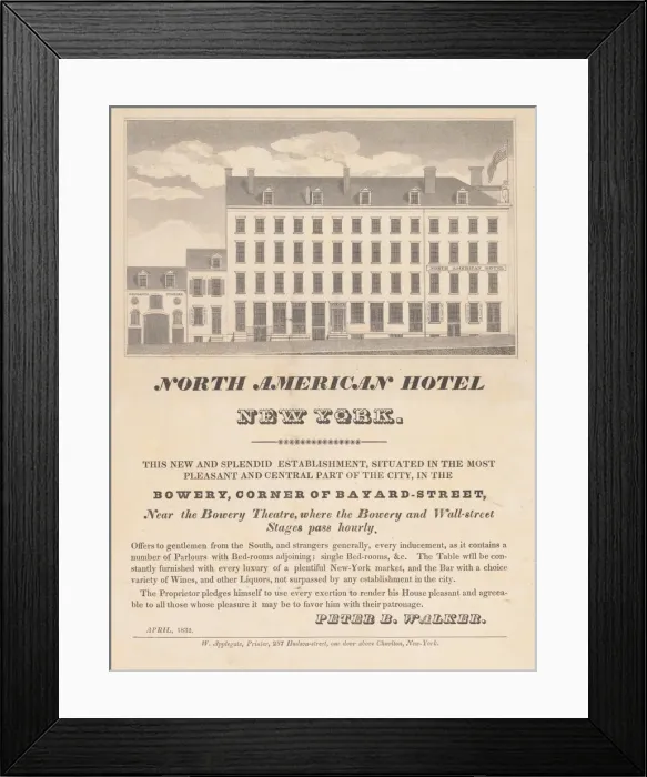 Framed Print : North American Hotel, New York, April 1832. Creator: Unknown Framed Print : North American Hotel, New York, April 1832. Creator: Unknown