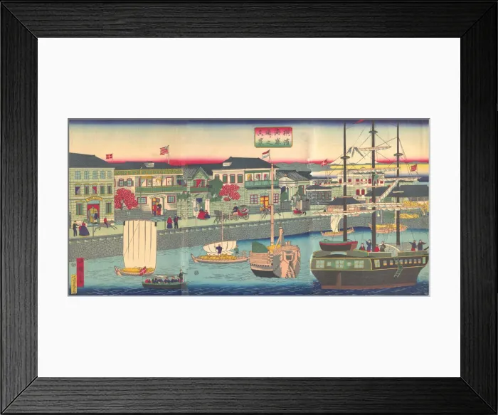 Framed Print : View of the Seafront in Yokohama (Yokohama Kagandori no fukei), 5th month, 1870. Creator: Utagawa Hiroshige III Framed Print : View of the Seafront in Yokohama (Yokohama Kagandori no fukei), 5th month, 1870. Creator: Utagawa Hiroshige III