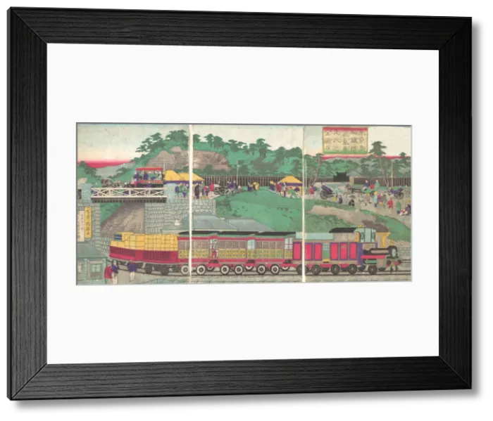 Framed Print : Illustration of a Steam Locomotive Running on the Takanawa Railroad in Tokyo (Tokyo ta Framed Print : Illustration of a Steam Locomotive Running on the Takanawa Railroad in Tokyo (Tokyo ta