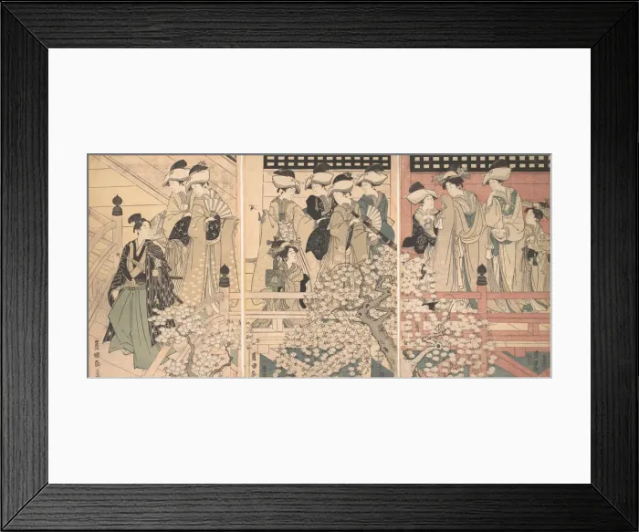 Framed Print : Beauties on a Veranda among Cherry Blossoms from which a Samurai is Departing, ca. 1800 Framed Print : Beauties on a Veranda among Cherry Blossoms from which a Samurai is Departing, ca. 1800