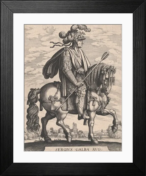 Framed Print : Plate 7: Emperor Galba on Horseback, from The First Twelve Roman Caesars after Tempes Framed Print : Plate 7: Emperor Galba on Horseback, from The First Twelve Roman Caesars after Tempes