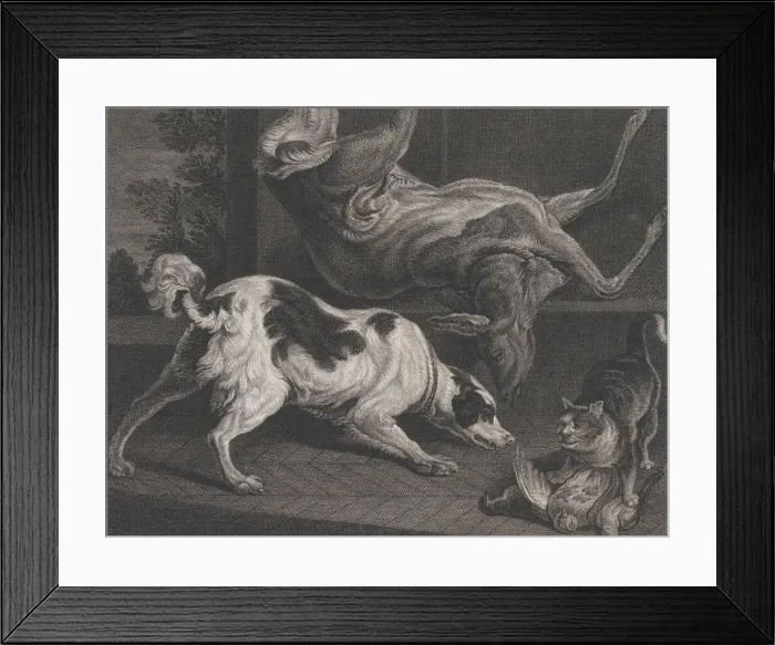 Framed Print : Dogs and Still Life, 1778. Creators: Pierre-Charles Canot, Joseph Farington Framed Print : Dogs and Still Life, 1778. Creators: Pierre-Charles Canot, Joseph Farington