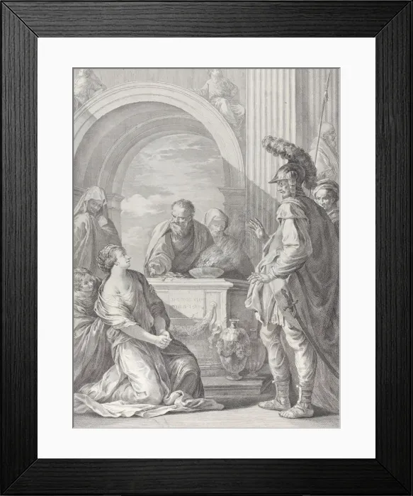 Framed Print : Jephthahs daughter kneeling by the sacrificial altar, with her father standing at righ Framed Print : Jephthahs daughter kneeling by the sacrificial altar, with her father standing at righ