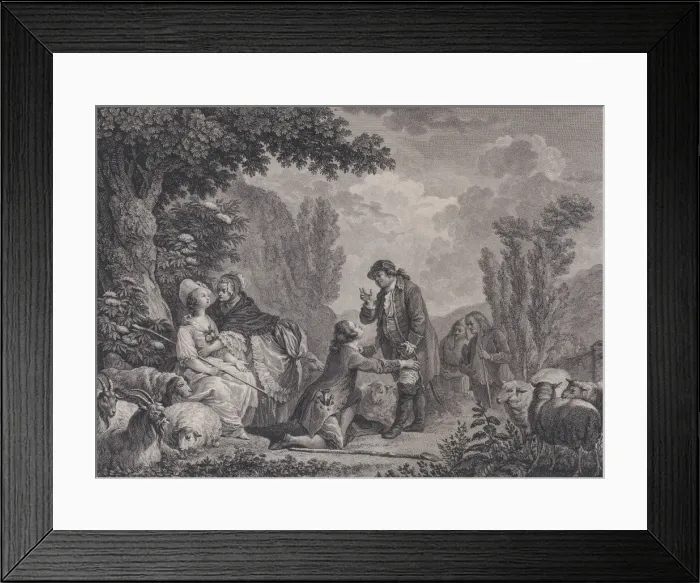 Framed Print : La reconoissance de Fonrose, 1786. Creator: Robert de Launay Framed Print : La reconoissance de Fonrose, 1786. Creator: Robert de Launay