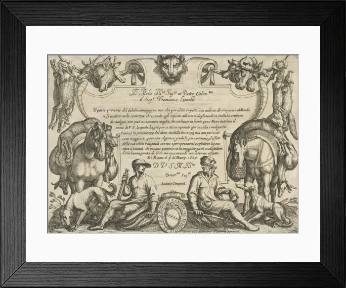 Framed Print : Frontispiece with Hunters, Dogs and Horses, from Hunting Scenes VI, 1609 Framed Print : Frontispiece with Hunters, Dogs and Horses, from Hunting Scenes VI, 1609