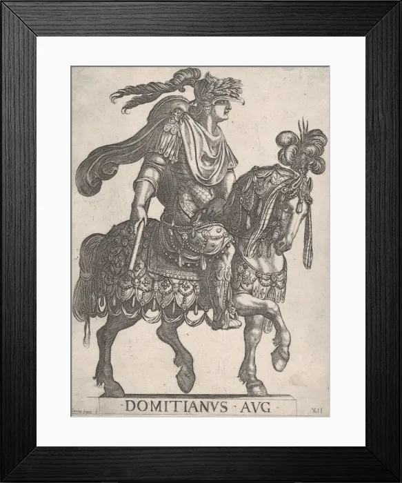 Framed Print : Plate 12: Emperor Domitian on horseback facing right from the First Twelve Emperors Framed Print : Plate 12: Emperor Domitian on horseback facing right from the First Twelve Emperors